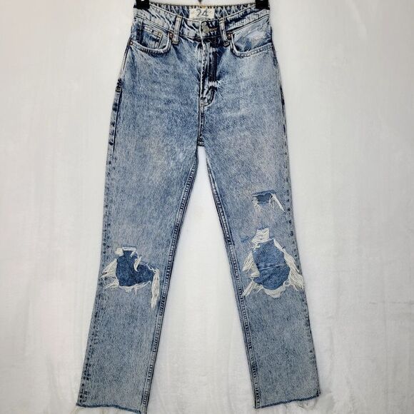 We The Free My Own Lane Distressed High Rise Acid Wash Jeans Size 24 - Picture 1 of 12